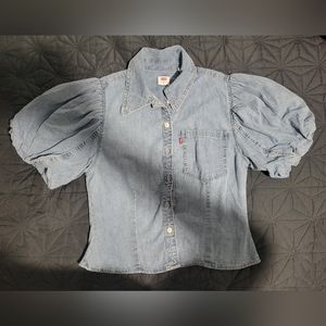 Levi's Puff Sleeve Button-Up Denim Blouse